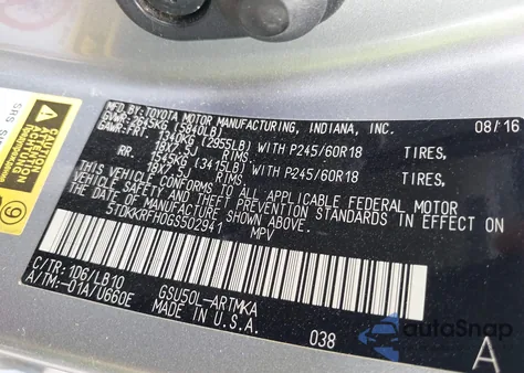 2016 Toyota Highlander Xle V6 from USA, damaged, VIN 5TDKKRFH0GS502941